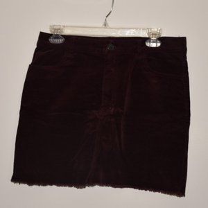 Burgundy Mini Skirt with frayed edge